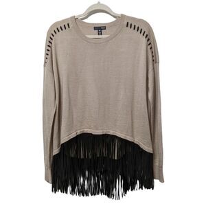 AQUA Wool Blend Fringe Oversized Sweater S